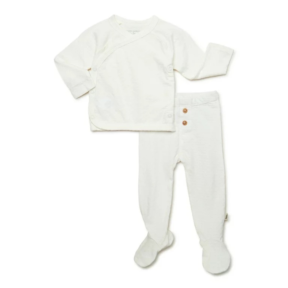 easy-peasy baby organic cotton kimono top footie pants set 0-3 white